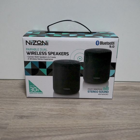 NEW! Nizoni Bluetooth Wireless Speakers Pairable Dual Up to 30ft Black - Picture 1 of 5